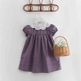 Girl's Dresses Bear Leader Girls Summer Dress Lace Collar Puff Sleeved Elegant Baby Kids Princess Birthday Dresses Children Clothes VestidosL2402