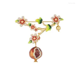 Brooches 18K Gold Plated Enamel Pomegranate Fruit With Flowers And Plants Brooch