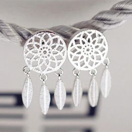 Stud Earrings Retro Jewerly Fashion Vintage 925 Sterling Silver Round Leaf Design Earring For Woman Wholesale