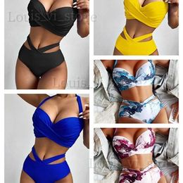 Women's Swimwear 2022 new bikini steel holder fashion sexy digital printing high waist split bikini T240222