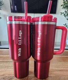 40oz Cobrand Red Holiday Winter Pink Quencher H2.0 Tumblers With Silicone handle Lid Straw Cosmo Parada Flamingo Cups Stainless Steel Valentines Day Car mugs 0223