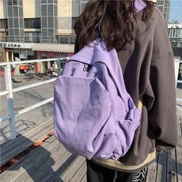 School Bags Korean Backpacks Women Solid Zipper Bag Preppy College Style Canvas Simple Large Capacity Vintage Backpack