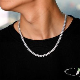 2-6.5mm Marquise Shape Moissanite Tennis Chain White Gold Plated 925 Sterling Silver Necklace