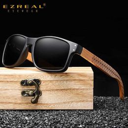Sunglasses EZREAL Brand Design Beech wood Handmade Sunglasses Men Polarised Eyewear Outdoor Driving Sun Glasses Reinforced Hinge H24223