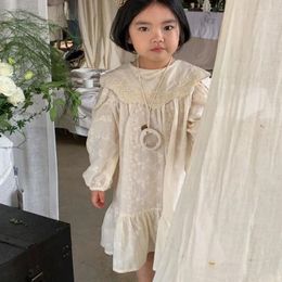 Girl Dresses 2024 Style Girls Lace Dress Fashion Spring Full Sleeve Cotton 4-9 Years PP923