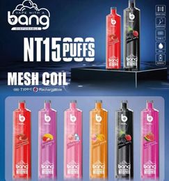 Bang TN 15000 Puff Vape Disposable E-cigarettes 15k Puff 25ml Pre filled Pod Mesh Coil 650mah Rechargeable Battery 0% 2% 3% 5% Pen in stock