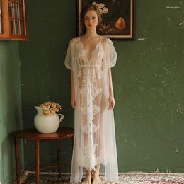 Women's Sleepwear Lace Long Gowns Pyjamas Nightdress Robe Sets Brides Dressing Gown Bathrobe Lingerie Porno Sex Underwear Sheer Nightwear