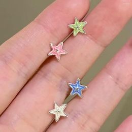 Stud Earrings Colourful Five Point Star For Women Dopamine Mini Simple Sweet Style Small Fresh And Cute