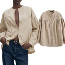 Women's Blouses Elmsk French Lazy Light Champagne Colour Elegant Simple Shirt 2024 Autumn Long-Sleeved Stand-Collar Casual Blouse Women Tops