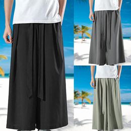 Men's Pants Summer Thin Loose Ice Silk Big Leg Wide Large Solid Casual Indoor House Sports For Men