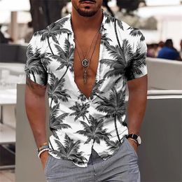 Hawaiian Shirt For Men Vacation Daily Slim Fit Tops Gym Elegant Flower Pattern Leaves Social Casual Fashion Camisa Y2k Clothing 240219