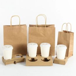 Disposable Coffee Takeout Holder Cafe Milk Juice Packing Tools Holders With Paper Bag Take Away Drinks Cup Shelf QW8815 ZZ