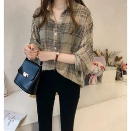 Women's Blouses Early Autumn 2024 Plus Size Chequered Shirt Long Sleeve Hong Kong Style Top 200 Catty Coat Thin