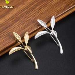 Jewelry Flyleaf 925 Sterling Silver 18k Gold Tree Branch Leaf Brooch For Wome Luxury Design Lady Party Banquet Brooches Jewelry Flyleaf