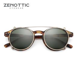 Sunglasses ZENOTTIC 2023 2024 Fashion Steampunk Style Clip on Sunglasses for Men Women Circle Anti Blue Light Glasses Polarising Clips H24223