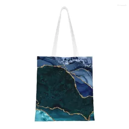 Shopping Bags Custom Natural Teal And Indigo Tone Geode Agate Slices Canvas Bag Women Recycling Grocery Tote Shopper