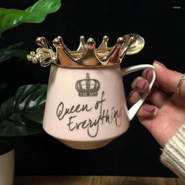 Mugs Nordic Wind Pink Crown Cup Ins Mug Spoon Coffee Creative Ceramic Water Milk For Breakfast Cups And Girl Gift Cute