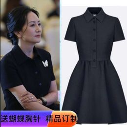 Celebrity Zhao Lusis Evening Boat Same Black Dress Mid length Slim Fit Large Swing Skirt for Women New Summer 2024