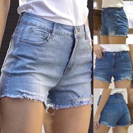 Women's Shorts Women Denim Y2K Pants For Ripped Hole Fringed Edge Stretch Casual Short Trousers Summer Skinny Jeans