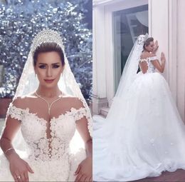 Duabi Princess A Line Wedding Dress Heart Keyhole Back Off Shoulder Ivory Tulle Bridal Gowns Lace Appliqued Chapel Vestido De Novia 328 328