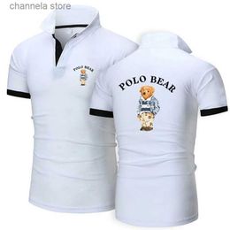 Men's T-Shirts Polos Mens Polo Shirt Luxury Polo Bear Printed Stand Collar T Shirt Slim Fit Breathable Brand Short Sleeve Tops Business Wear T240223