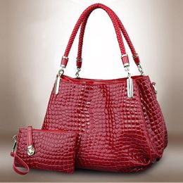 Shoulder Bags Fashion Women Bag 2Pcs Set Ladies Handbags Large Capacity Leather Tote Solid Wallet Crocodile Composite3045