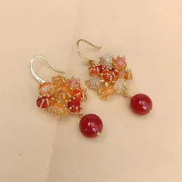 Stud Earrings KKGEM 12mm Natural Red Agate Round 29mm Flower Handmade Dangle Hook Jewelry Gifts