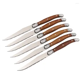 Knives Set Of 6 Stainless Steel Steak Knife Dinner Tableware Rosewood Handle Cutlery Laguiole