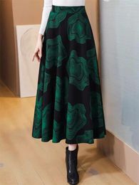 Skirts High End Thickened Jacquard Skirt Autumn And Winter Waist Style Medium Length A-Line Umbrella Women's Jupe Z3480