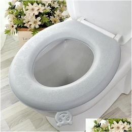 Toilet Seat Covers Ers Winter Warm Er Closestool Mat Bathroom Accessories Knitting Pure Color Soft O-Shape Pad Bidet 02 Drop Deliver Dht0J