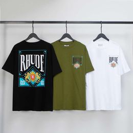 2023 American fashion brand Rhude card printed men's and women's casual round neck short-sleeved T-shirt