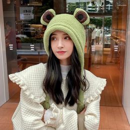 Berets 2024 Frog Knitted Hat Women Winter Cute Green Ear Protection Warm Outdoor Leisure All-match Skullies Beans Cap