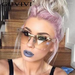 Sunglasses For Ladies Fashion 2024 Trending Brand Designer Yellow Red Pink Green Purple Frameless Big Sun Glasses Oculos