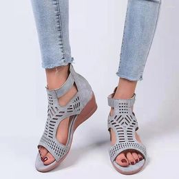 Dress Shoes Europe Fashion Wedges Sandals Women Summer High Heels Buckle Fish Mouth Hollow Out Casual Zip Big Size 35-43 Female