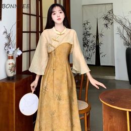 Work Dresses Chinese Style 2 Pcs Sets Tassel Irregular Buttons Sunscreen Shrug Chic Summer Elegant Defined Midi Dress Ladies Vintage Outfits