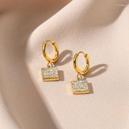 Dangle Earrings Square Inlaid Stone Stainless Steel Gold Plated Ear Buckles Do Not Fade Natural Vintage Pendant Factory Wholesale