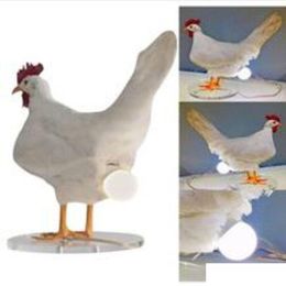 Decorative Objects Figurines Easter White Rooster Lamp Imitation Chicken Butt Taxidermy Egg Lam Exists Resin Designtable Bb Drop D Dhujn