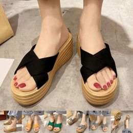 Sandals Fashion Summer Women Wedge Heel Middle Thick Sole Leopard Print Multicolor Lightweight Casual