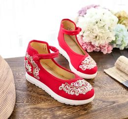 Dress Shoes Women Red Summer Ankle Strap Spring Autumn Pumps China Embroiders Wedges Low Heels 2024 Cloth Medium Heel