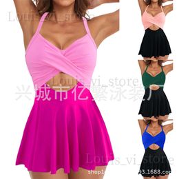 Women's Swimwear Swimsuit jumpsuit cross sexy deep V2024 new Colour matching strap conservative swimsuit T240222