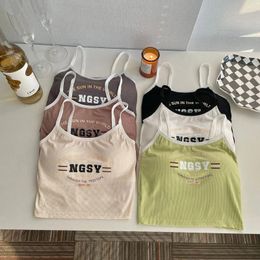 Women's Tanks Women Crop Tops With Padded Bra Tank 2024 Summer Letter Printing Spaghetti Camisole Street Sleeveless Vest