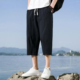 Men's Pants Loose Shorts Casual Pajamas Pocket Legging Overalls Drawstring Mens Cargo Outdoor Sports Cotton Linen Solid Pantalones