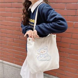 Shopping Bags Corduroy Embroidery Shoulder Bag Simple Canvas Female Student Environmental Protection Wholesale Cute Tote