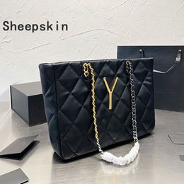 Diamond Lattice Chain Tote Bags Women Designer Handbags Shoulder Shop Bags Open Purse Genuine Leather Fashion Letter Gold Silver H323C