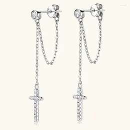 Dangle Earrings Real 3.0mm D Color VVS1 Moissanite Cross Drop For Women Girls Silver 925 Fine Jewelry Long Chain Link Stud