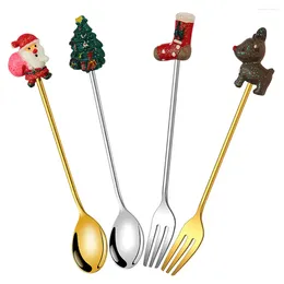 Dinnerware Sets Stainless Steel Coffee Spoon Metal Household Serving Cutlery Christmas Decor Dessert Teaspoon Forks