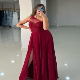2024 ASO EBI Bourgogne A-Line Prom Dress Chiffon Lace Evening Party Party Second Reception 50th Birthday Engagement Gowns Dresses Robe de Soiree ZJ76