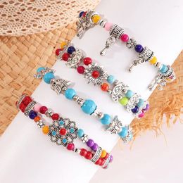 Charm Bracelets Retro Ethnic Style Ancient Silver Creative Handmade Turquoise Pendant Bracelet Butterfly Plum Blossom Colorful Beads Jewelry