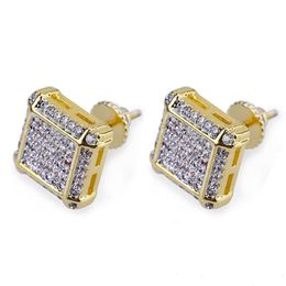 New Fashion Gold Plated Diamond Mens Earring Studs Hip Hop CZ Cubic Zirconia Stud Earrings Jewelry258I
