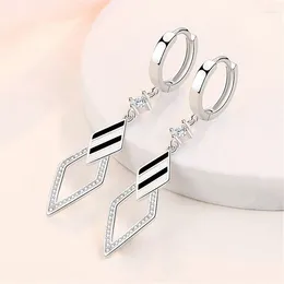 Dangle Earrings 1 Pair Women's Double Geometric Rhombus Stripes Paint Inlaid Zircon Ear Clip Ladies Fashion Jewellery E1952